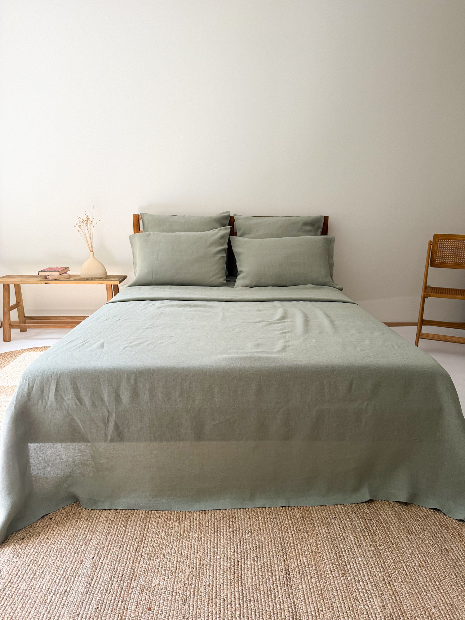 Drap plat en lin - vert sauge