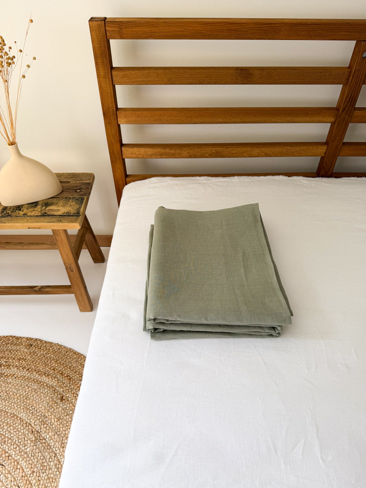 Drap plat en lin - vert sauge