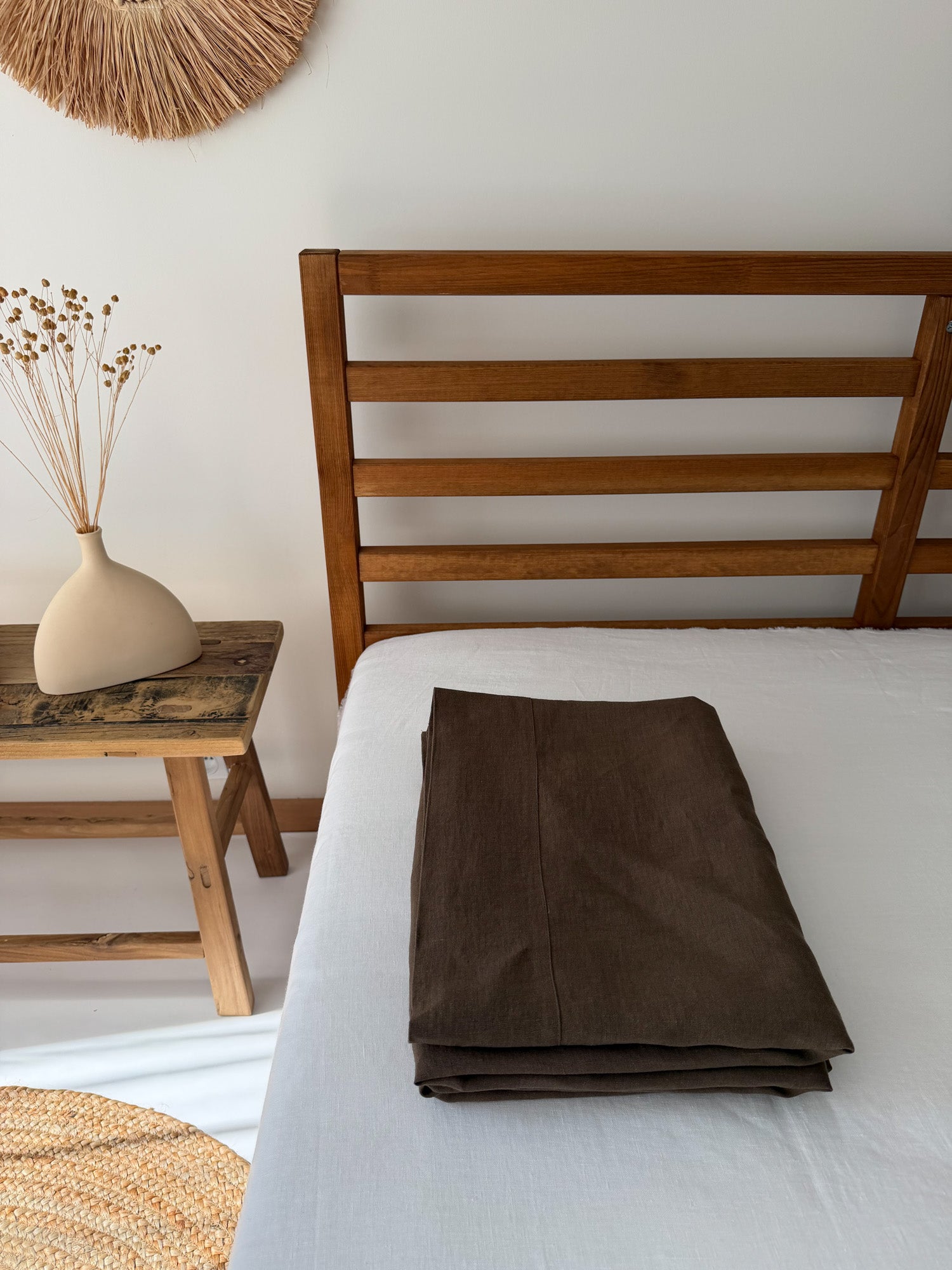 Drap plat en lin - marron