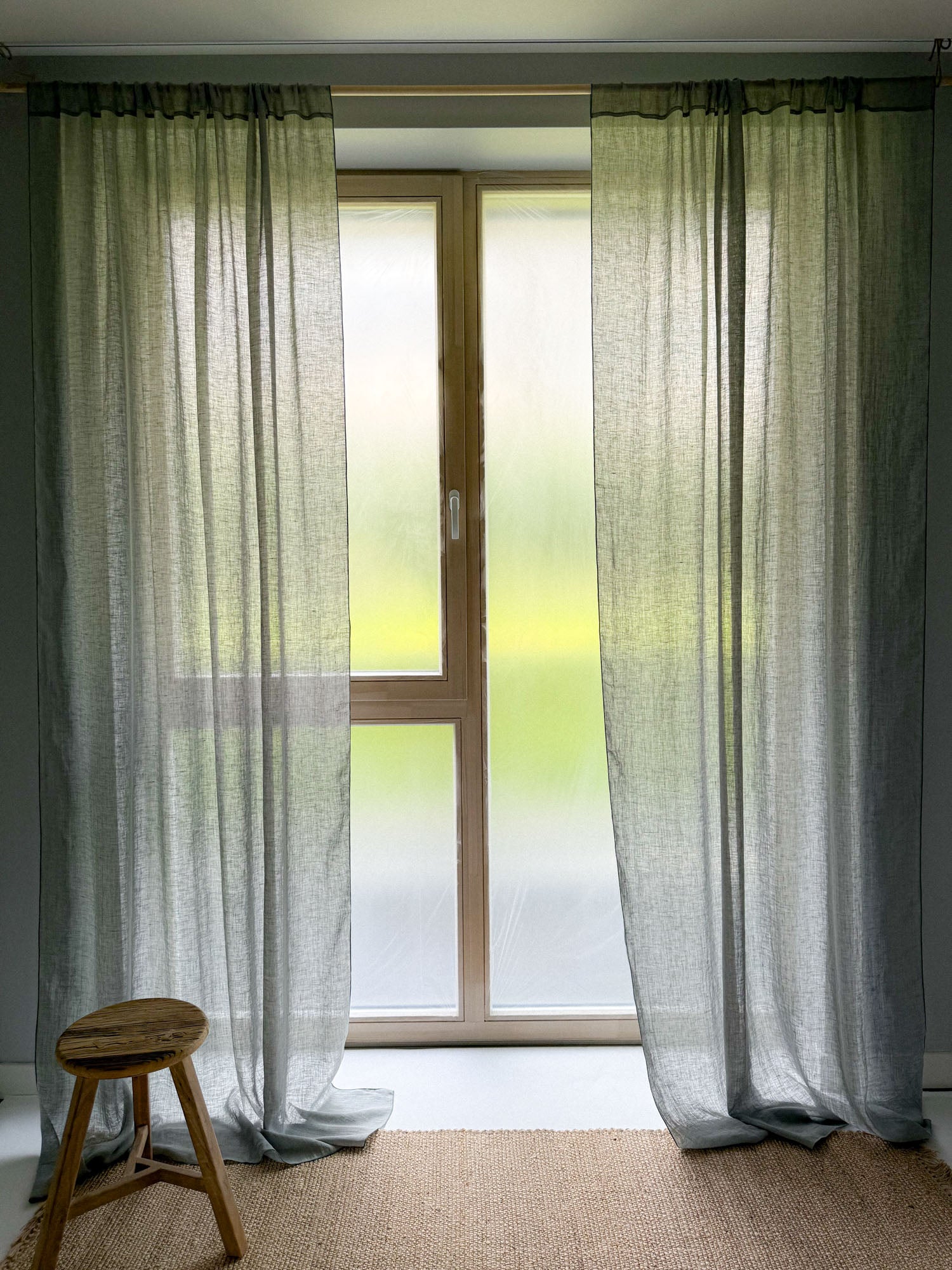 Rideau en gaze de lin lavé - Vert Sauge, 1 pièce