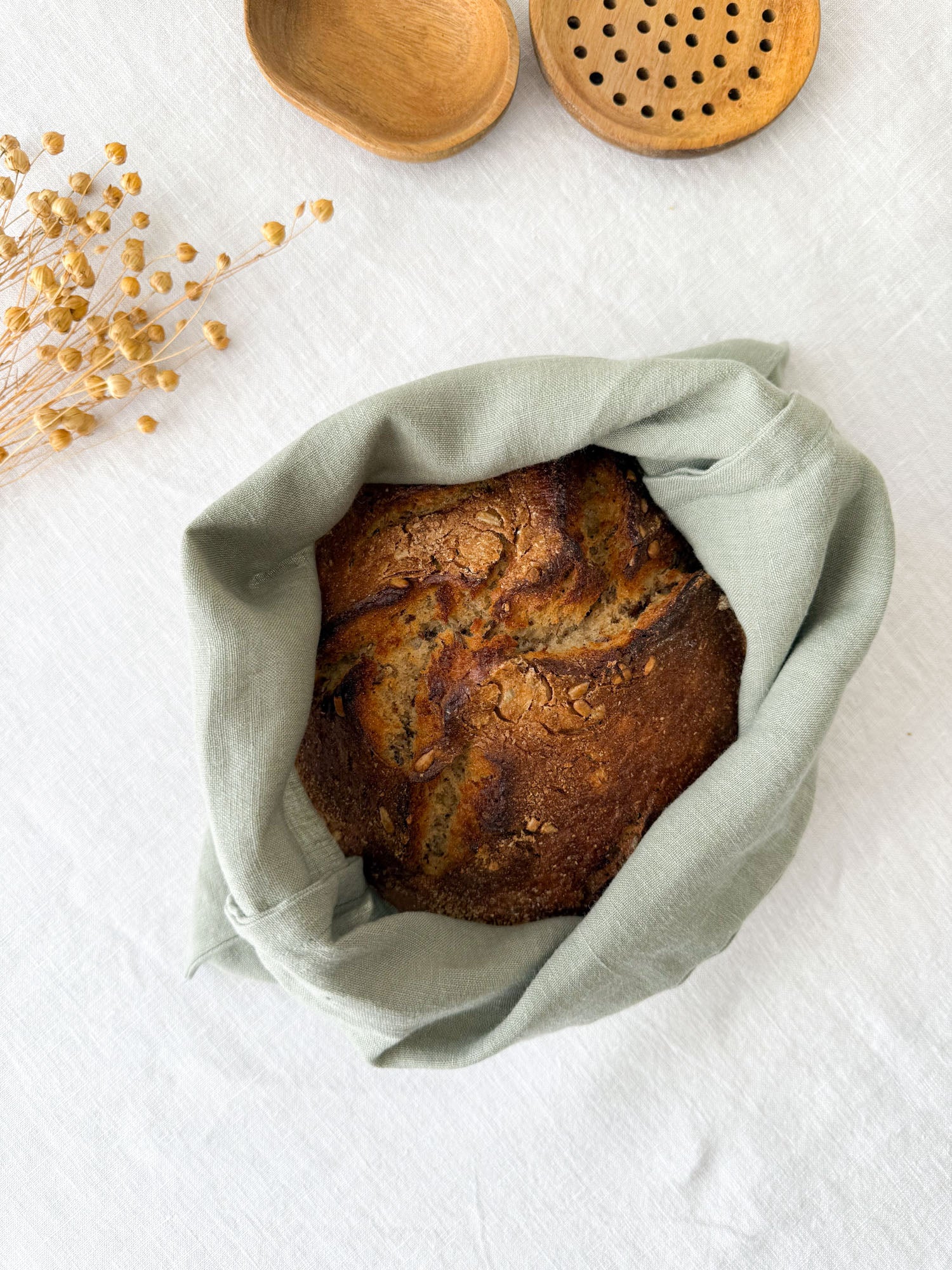 Sac à pain en lin - Vert Sauge