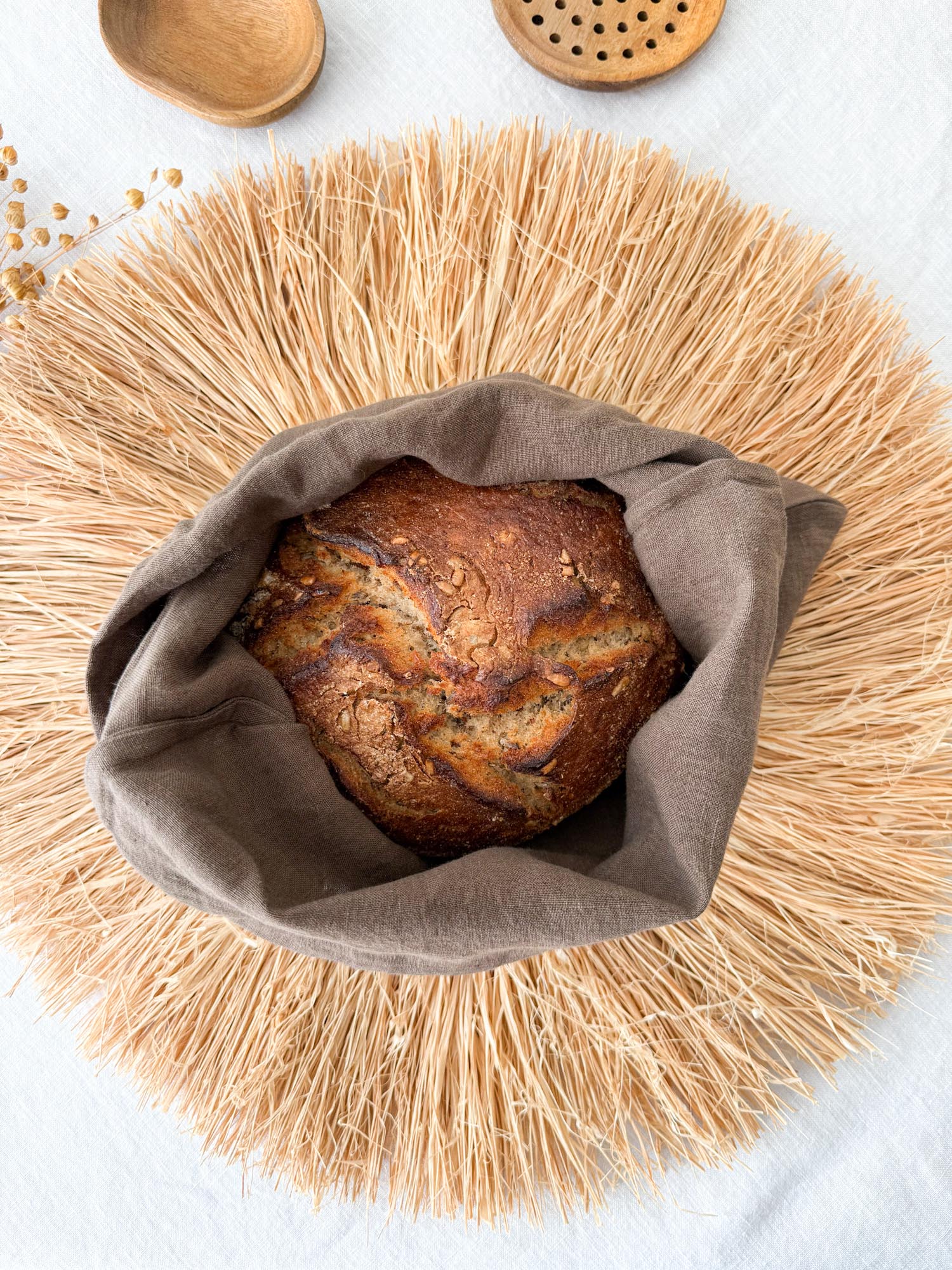 Sac à pain en lin - Marron