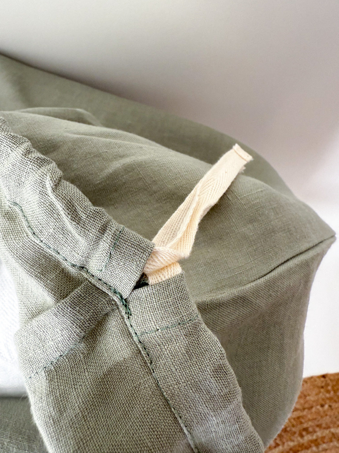 Sac à linge en lin avec cordon de serrage - Vert Sauge