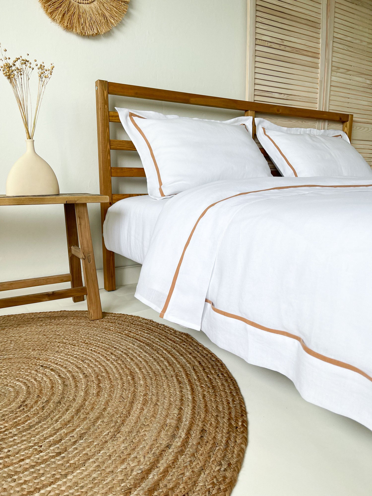 Taie d'oreiller en lin avec bordure - blanc et bronzer - Linen Notes
