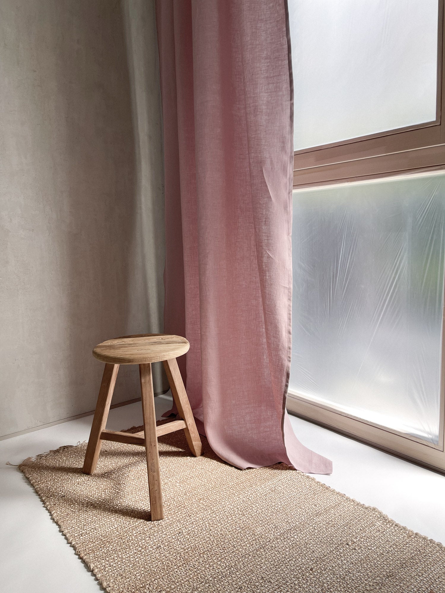 Paire de rideaux en lin lavé de poids moyen - Rose poussiéreux