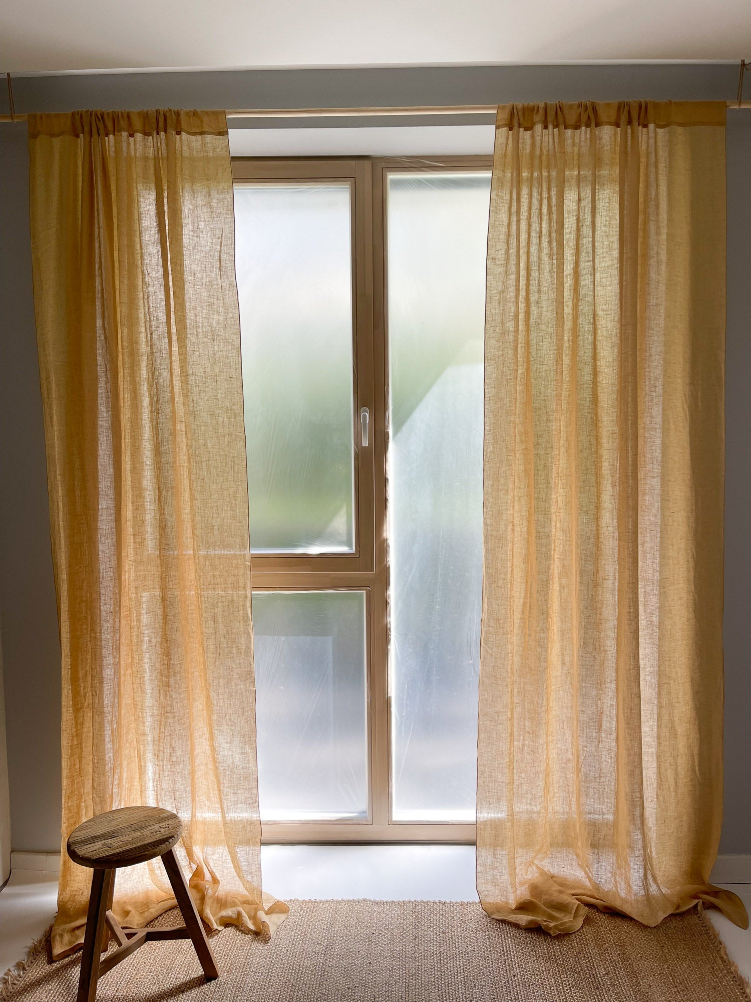 Rideau en gaze de lin lavé - Chameau Clair, 1 pièce