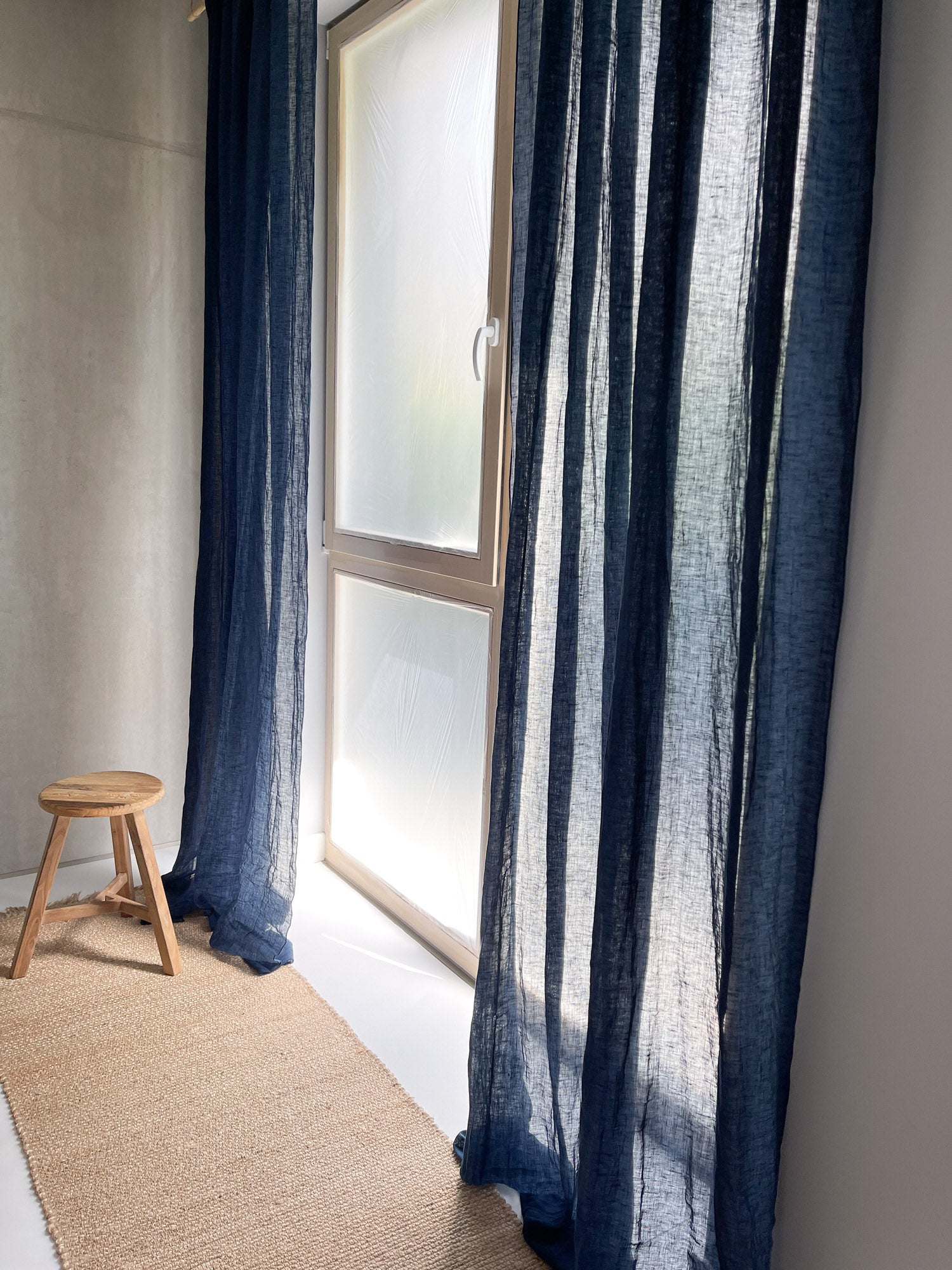 Rideau en gaze de lin lavé - Bleu Marine, 1 pièce