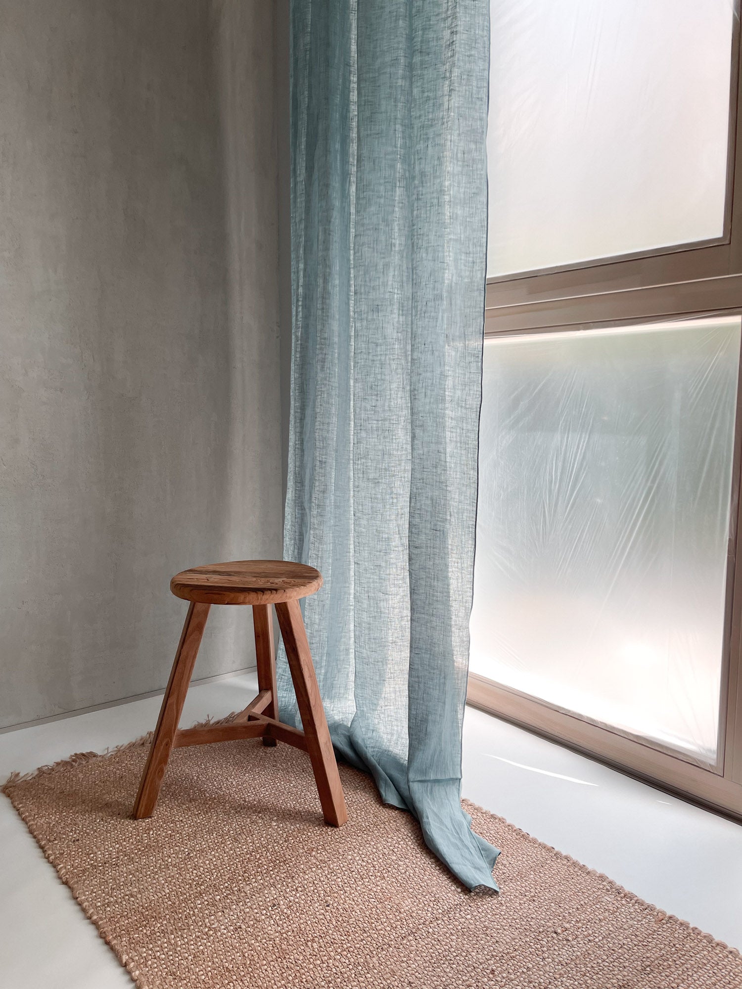 Rideau en gaze de lin lavé - Bleu Acier, 1 pièce