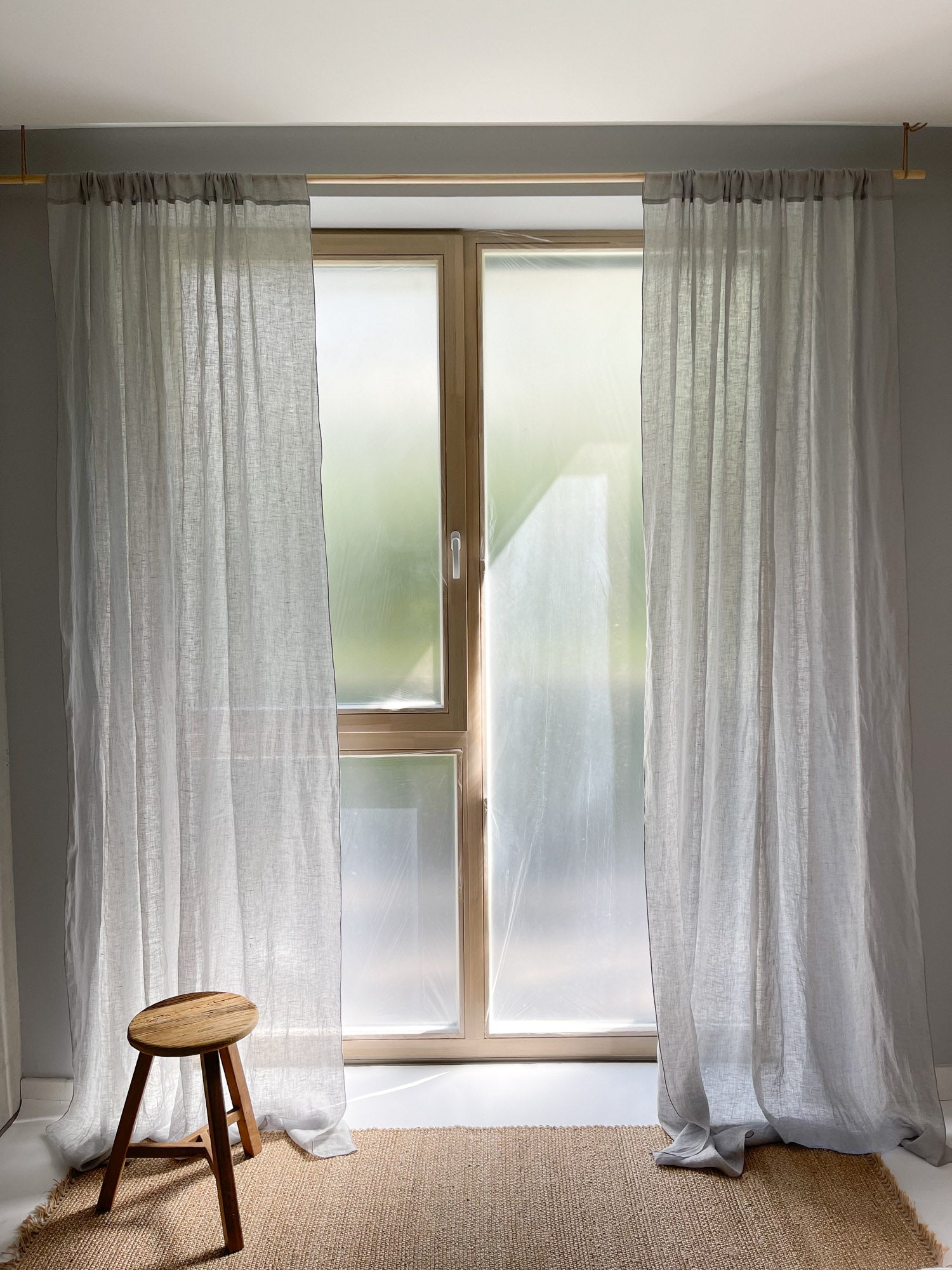 Rideau en gaze de lin lavé - Gris Clair, 1 pièce