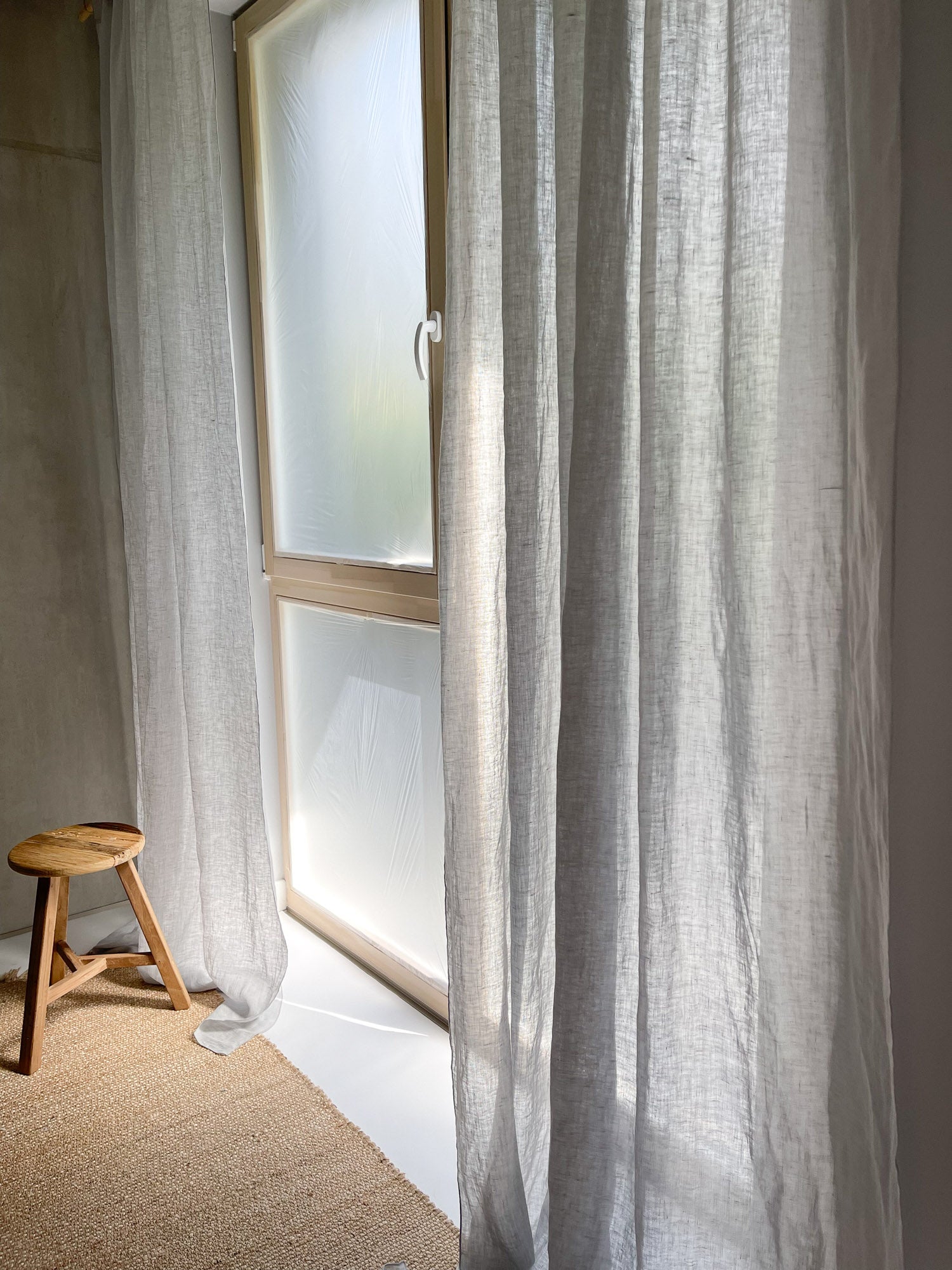 Rideau en gaze de lin lavé - Gris Clair, 1 pièce