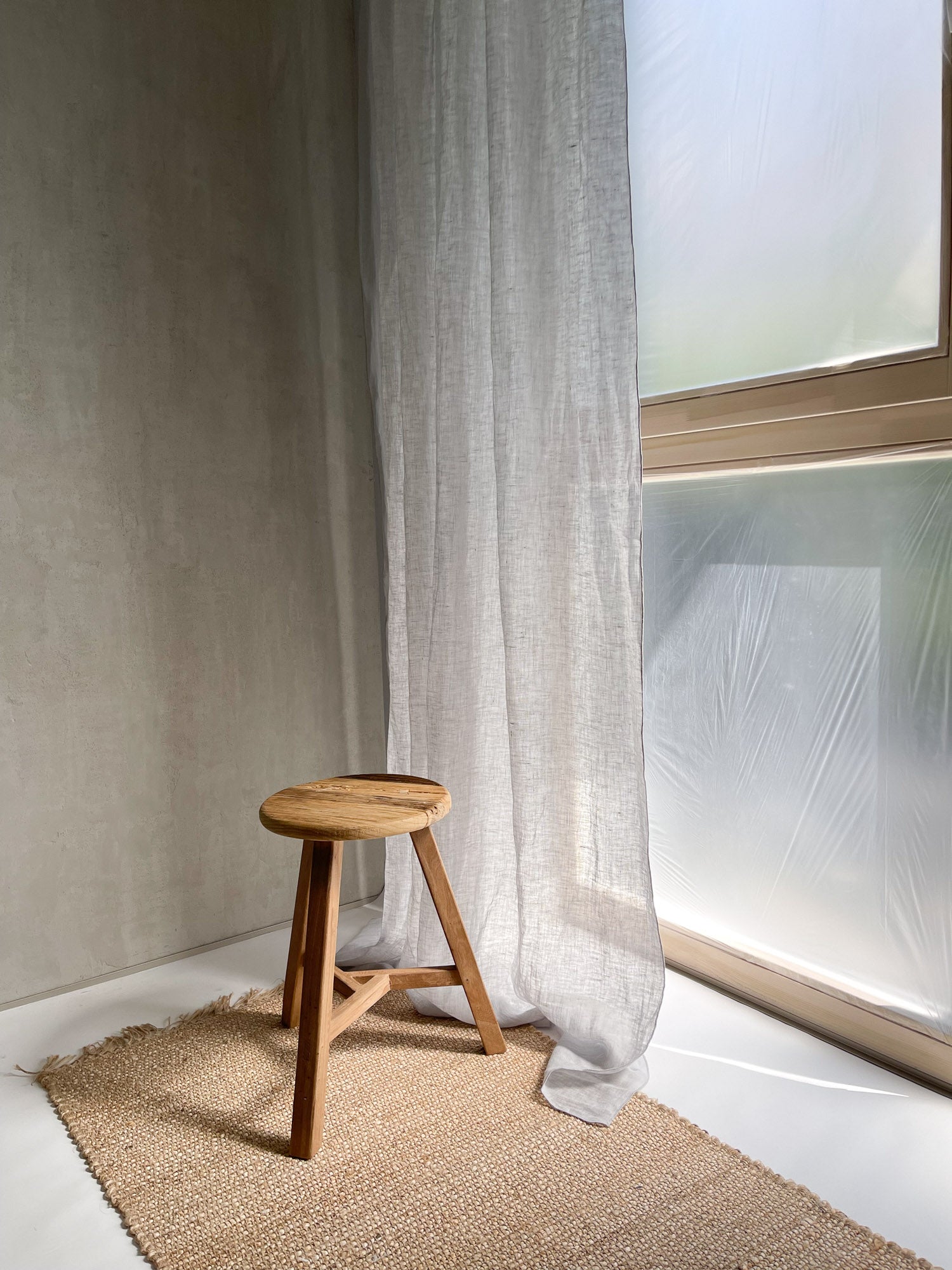 Rideau en gaze de lin lavé - Gris Clair, 1 pièce