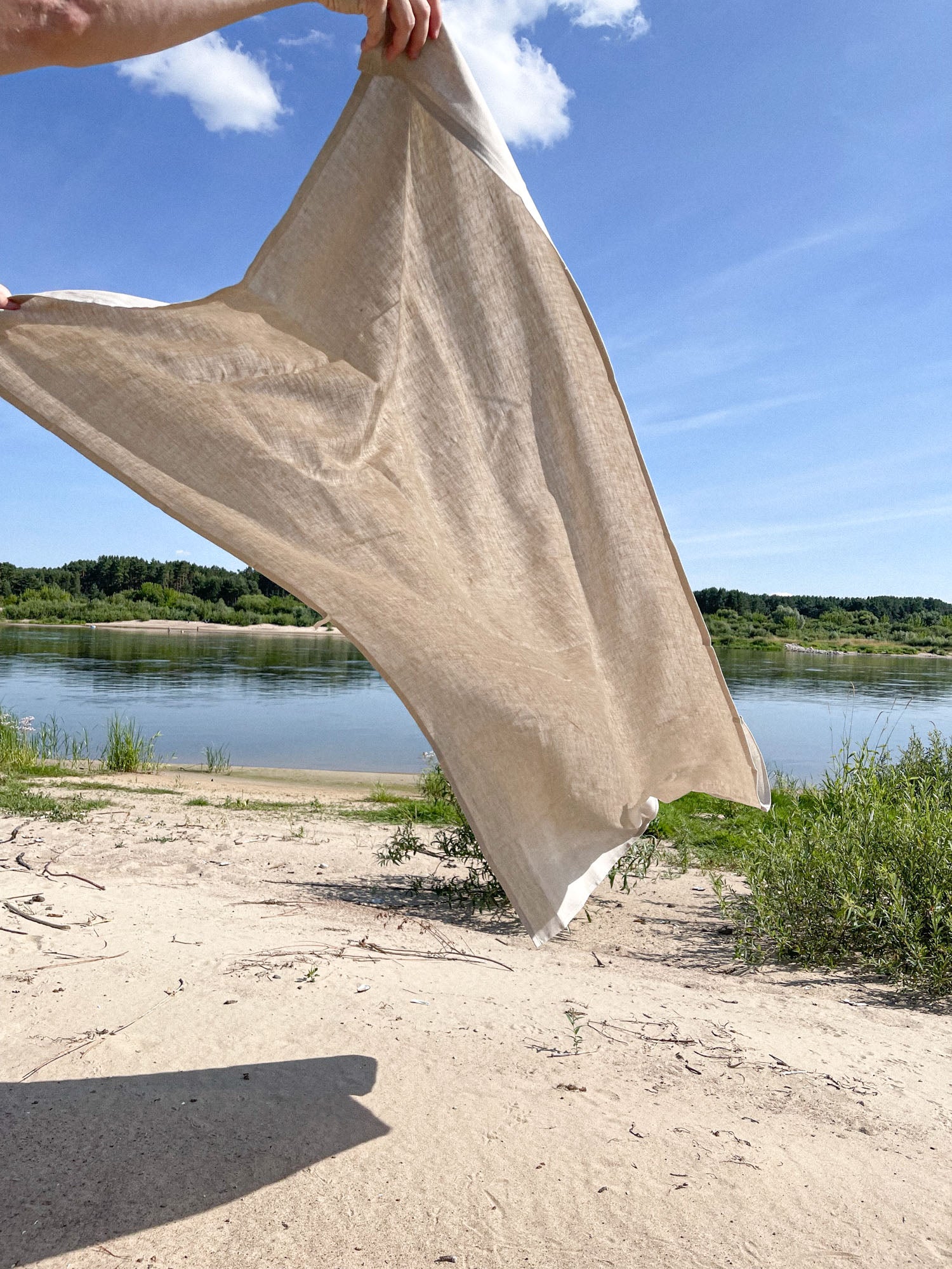 Serviette de plage en lin lavé - beige
