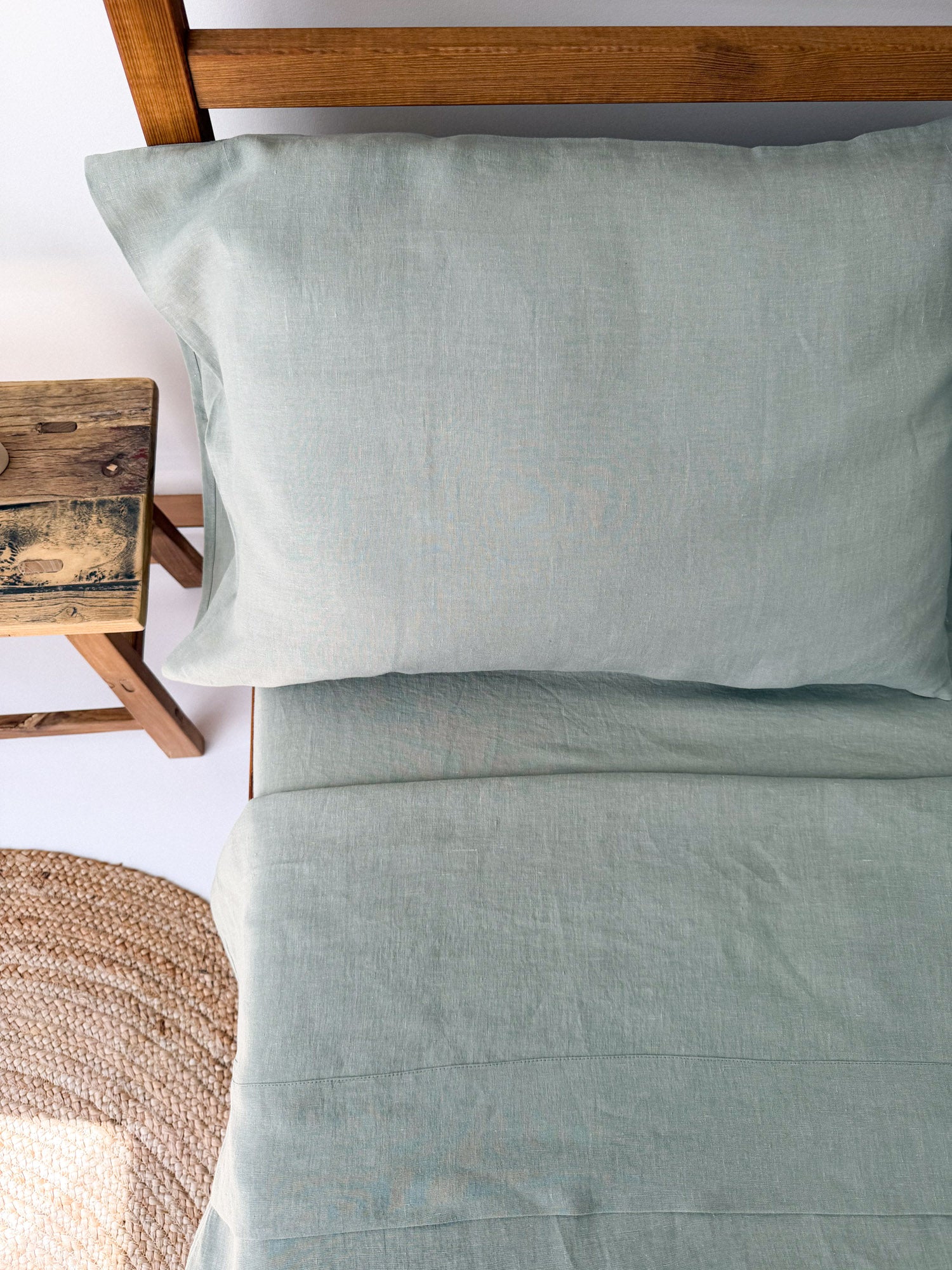 Drap plat en lin - vert sauge