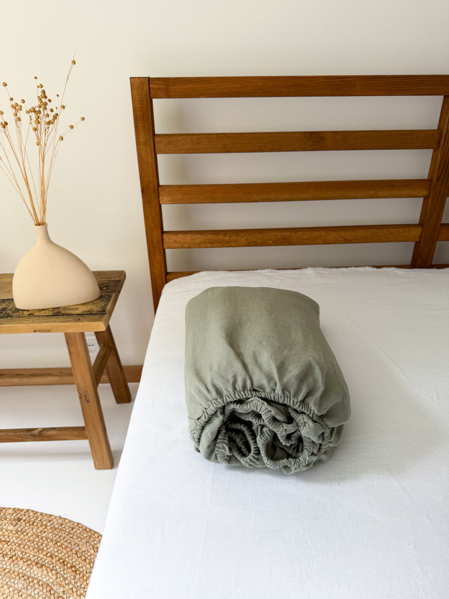 Drap housse en lin - Vert Sauge