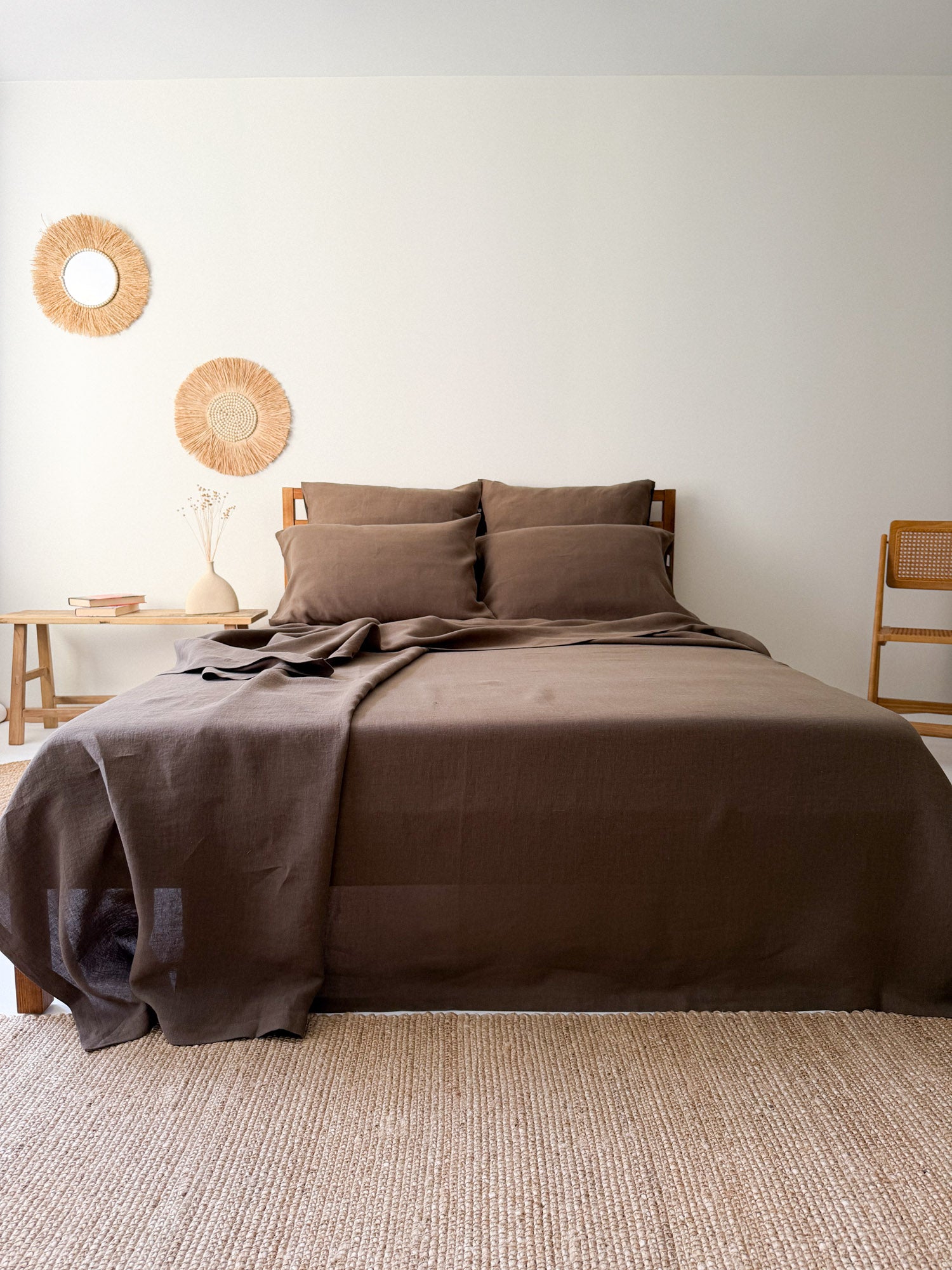 Drap plat en lin - marron