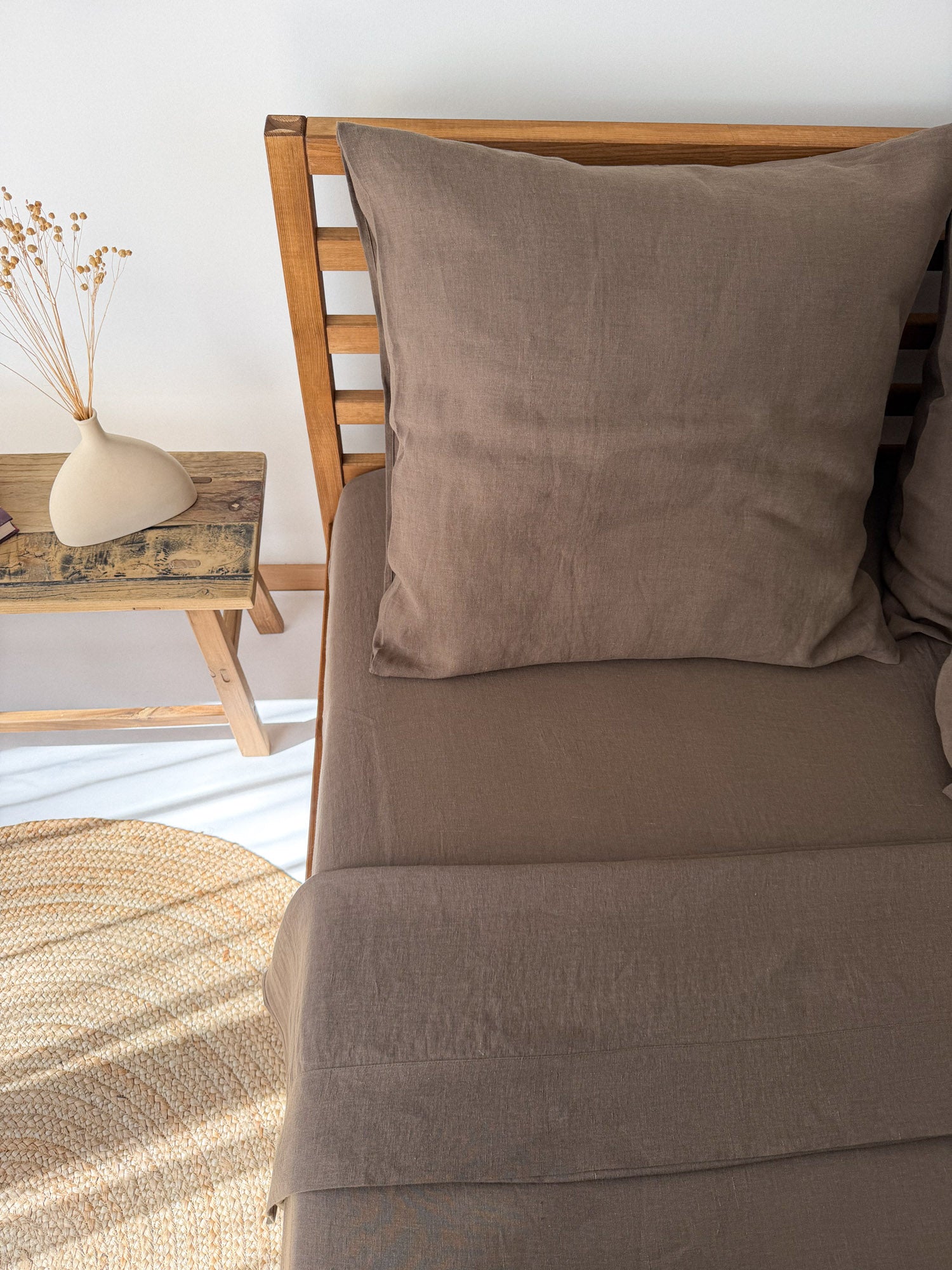 Drap plat en lin - marron