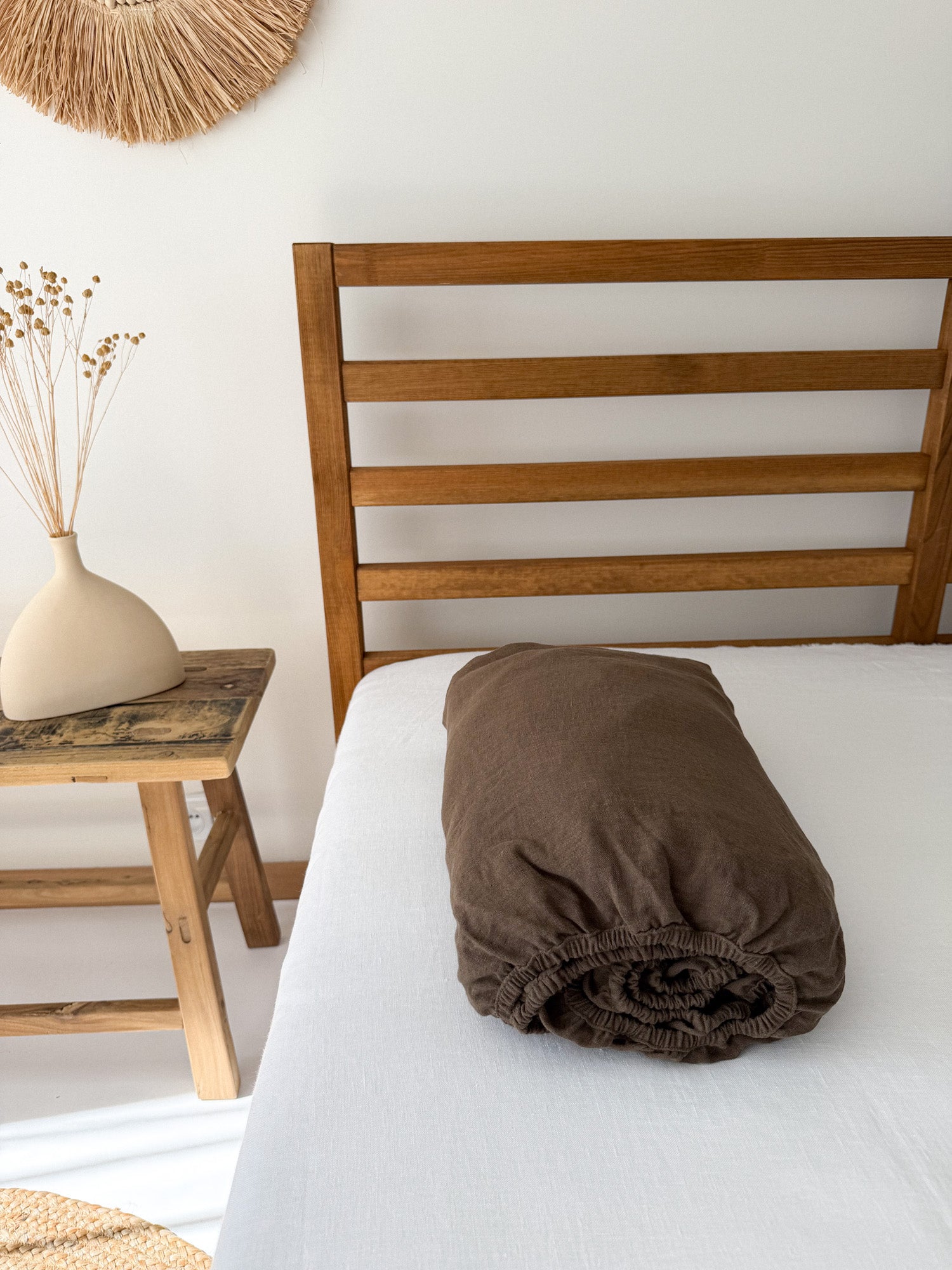 Drap housse en lin - Marron