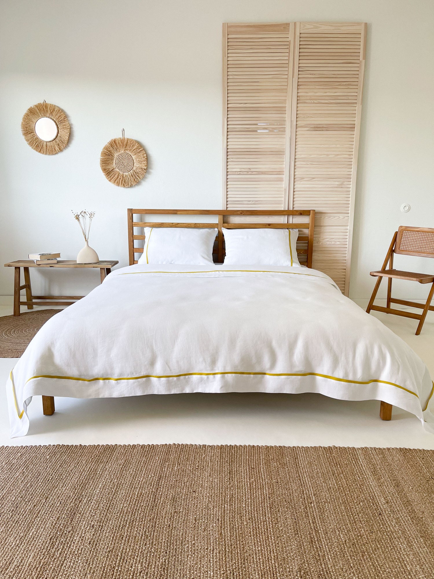 Parure de lit en lin avec bordure blanc et jaune - Linen Notes