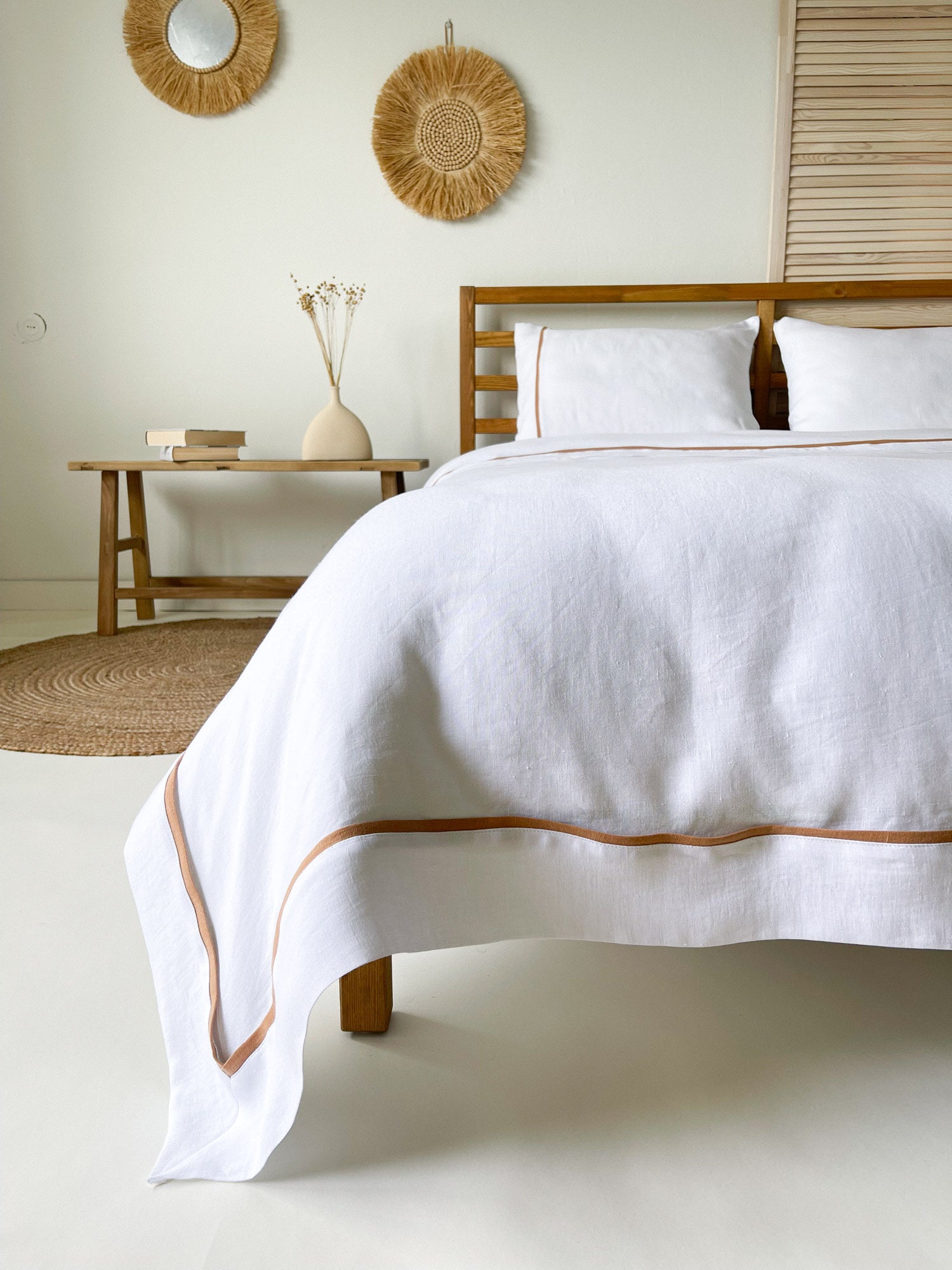 Parure de lit en lin avec bordure blanc et bronzer - Linen Notes