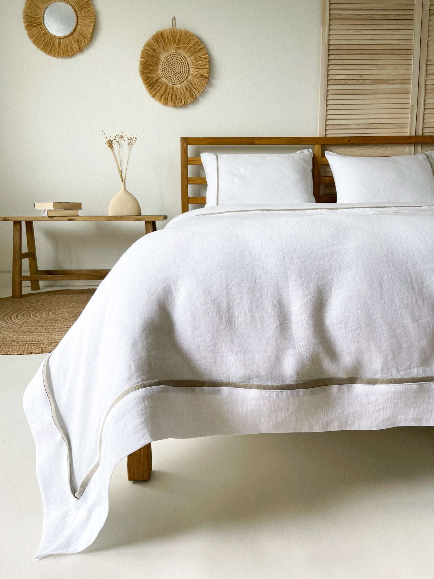 Parure de lit en lin avec bordure blanc et beige - Linen Notes