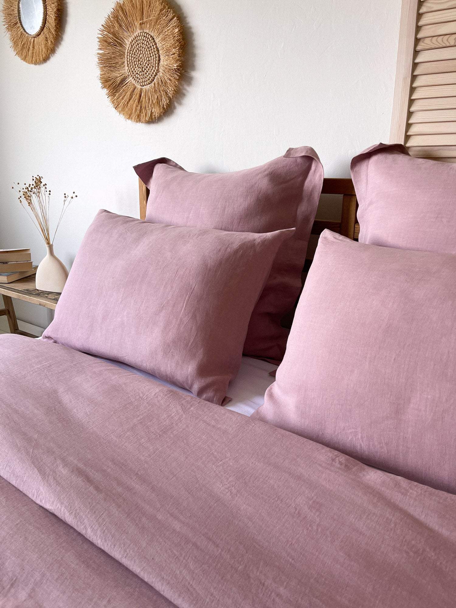 Taie d'oreiller en lin rose poussiéreux avec bordure - Linen Notes