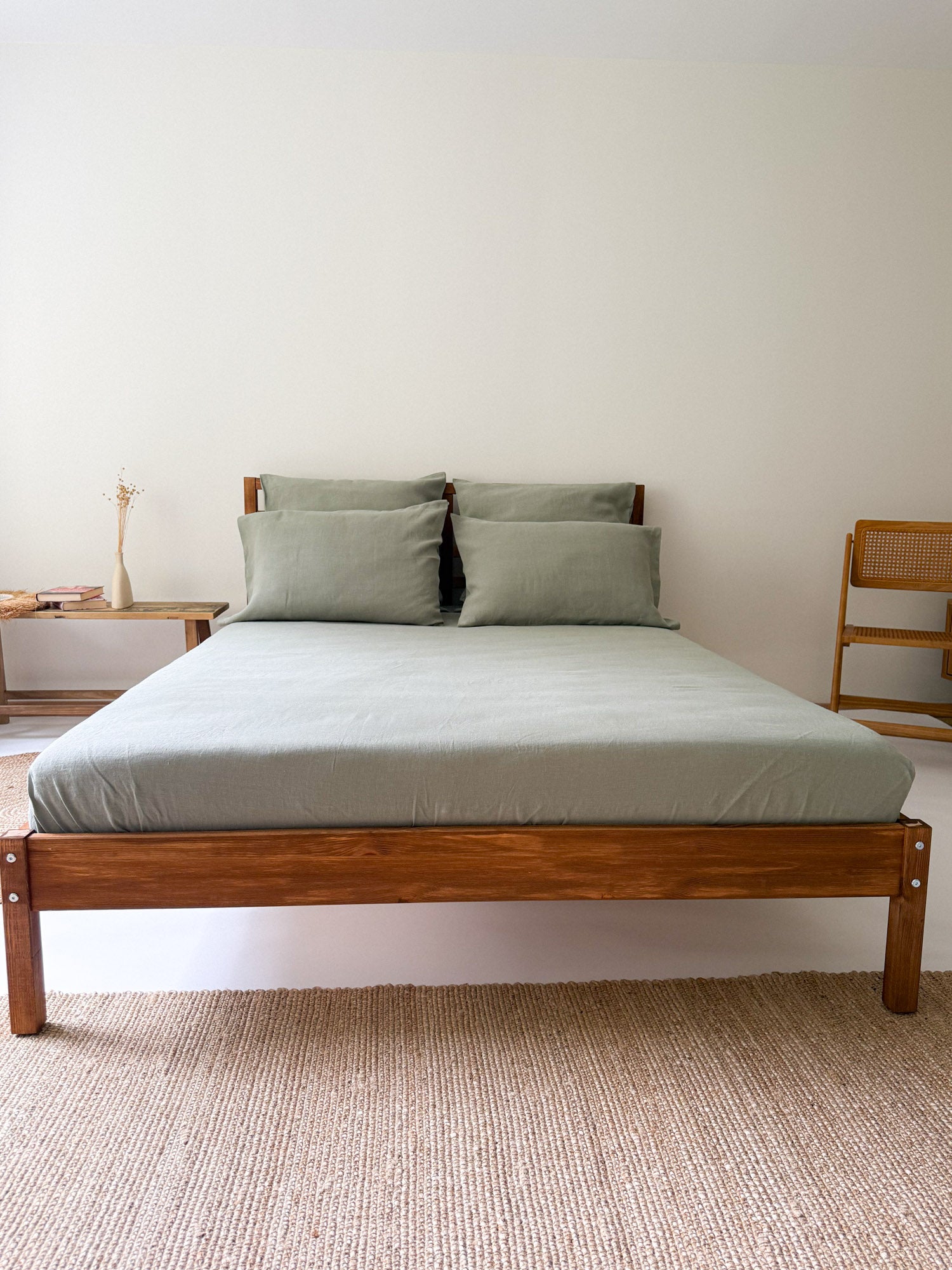 Drap housse en lin - Vert Sauge