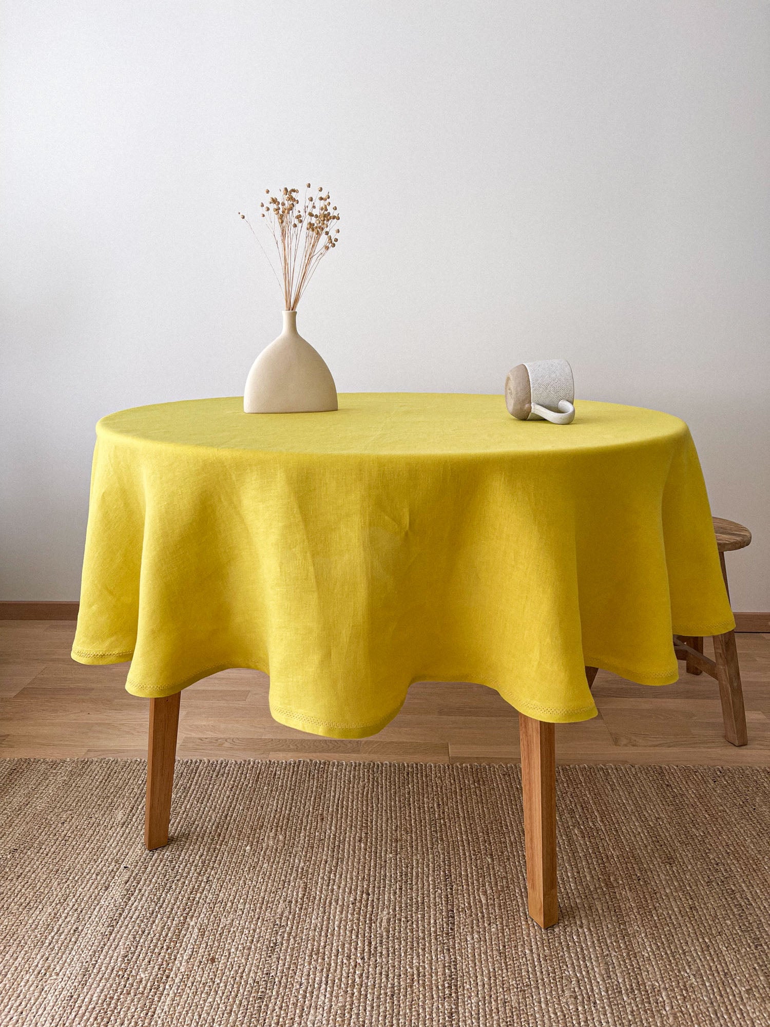 Runde Tischdecke aus Leinen mit Hohlsaum - Chartreuse Gelb - Linen Notes