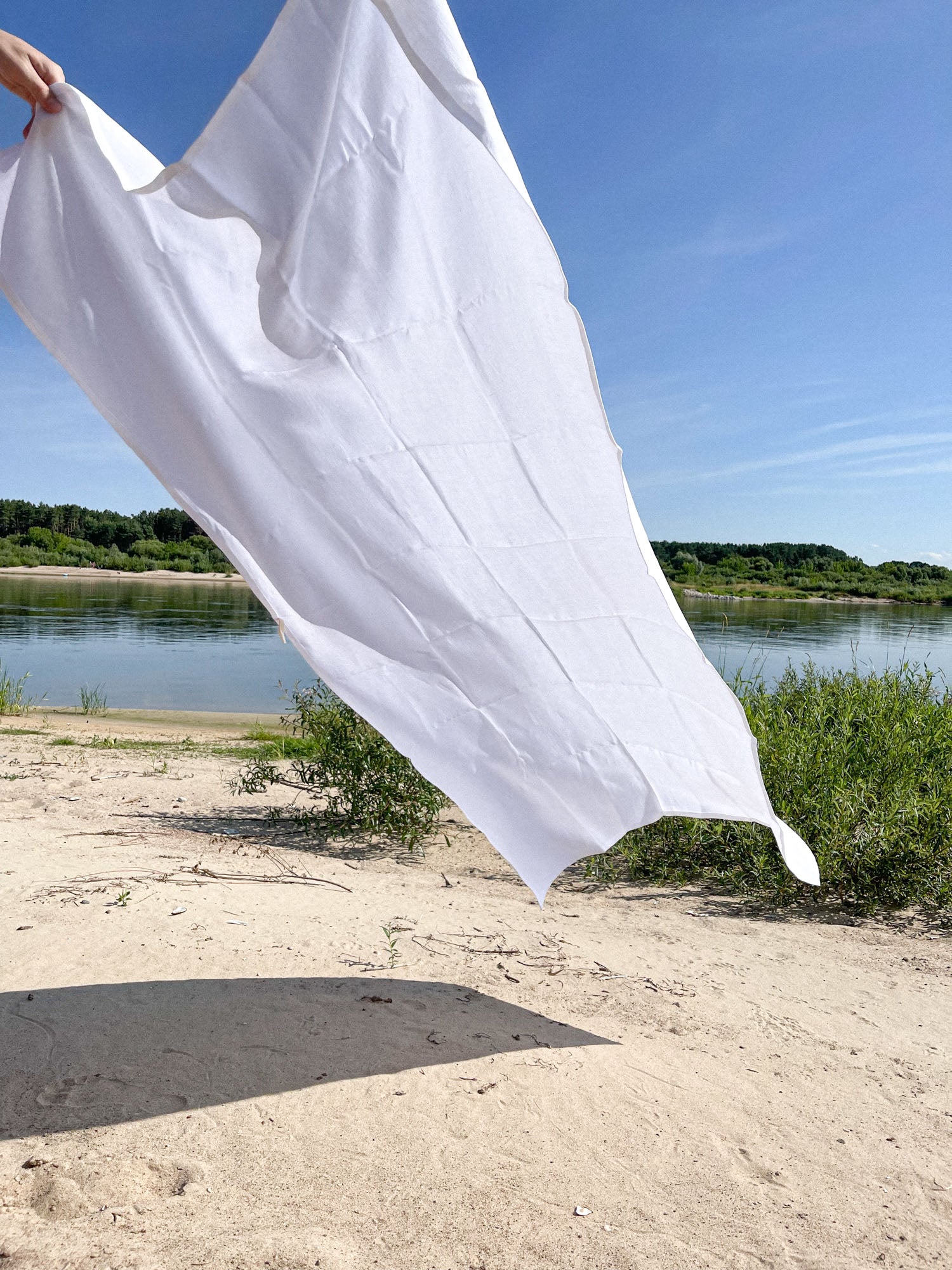 Serviette de plage en lin lavé - blanc