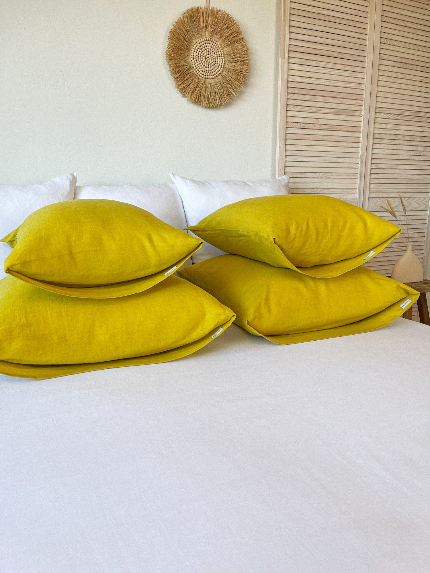 Housse de couette 240x260 cm + taies - Gaze de coton - Fleurs jaunes et Housse de couette 240x260 cm + taies - Gaze de coton - Fleurs jaunes et
